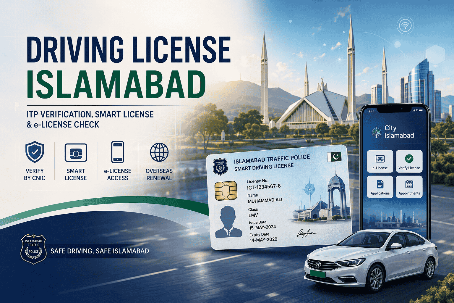 DLIMS Islamabad smart driving license portal with ITP verification, e-license download, learner permit, online appointments, and digital license services.